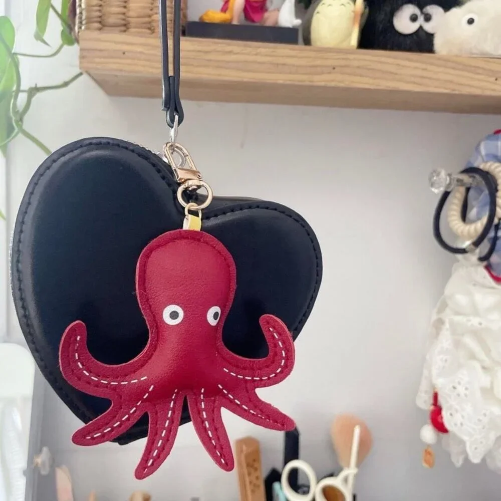 Burgundy Leather Octopus Lightweight Keychain bag charm 5 inch x 3 inch NEW